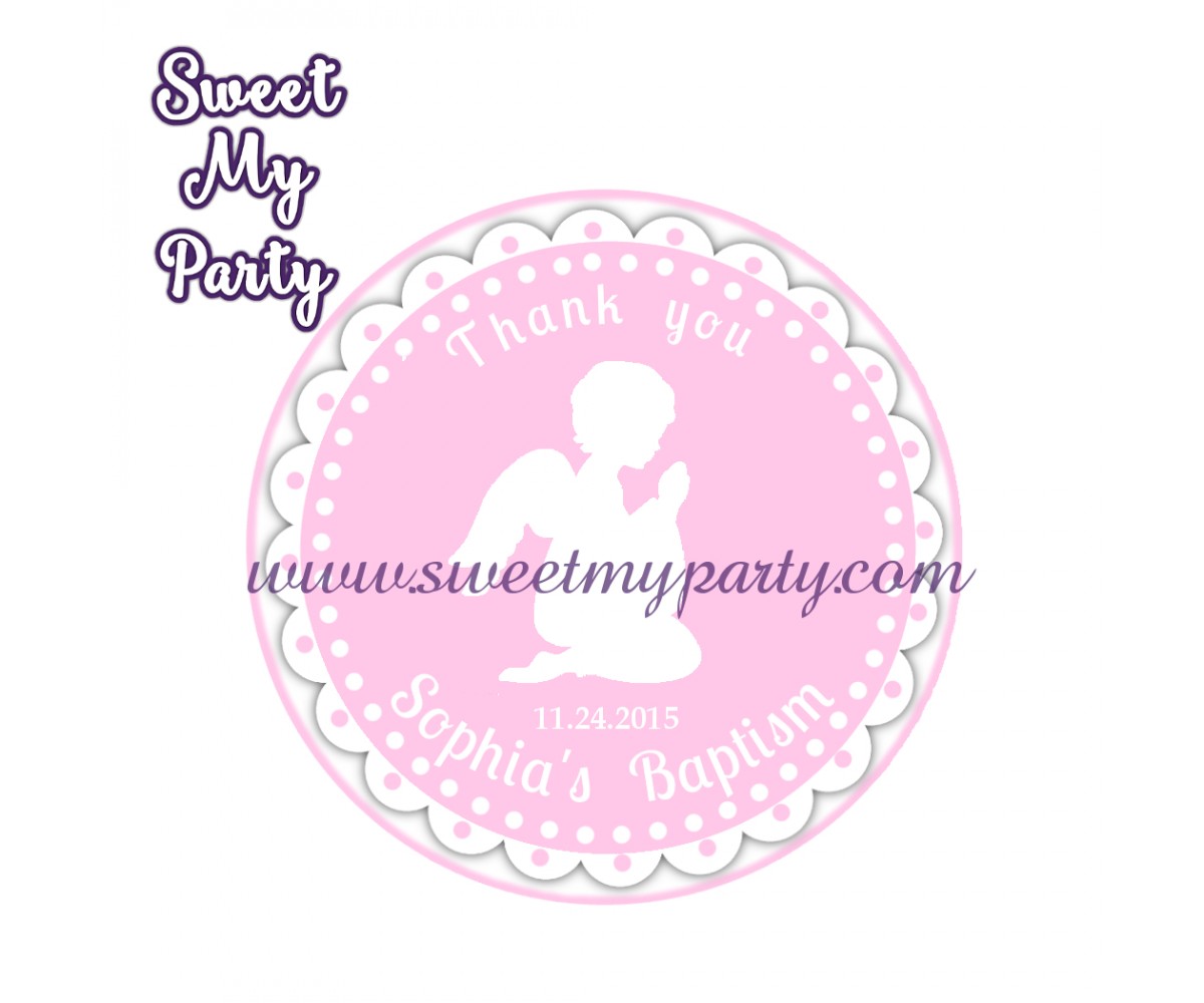 Girl Baptism stickers,Girl Christening thank you tags,(5)